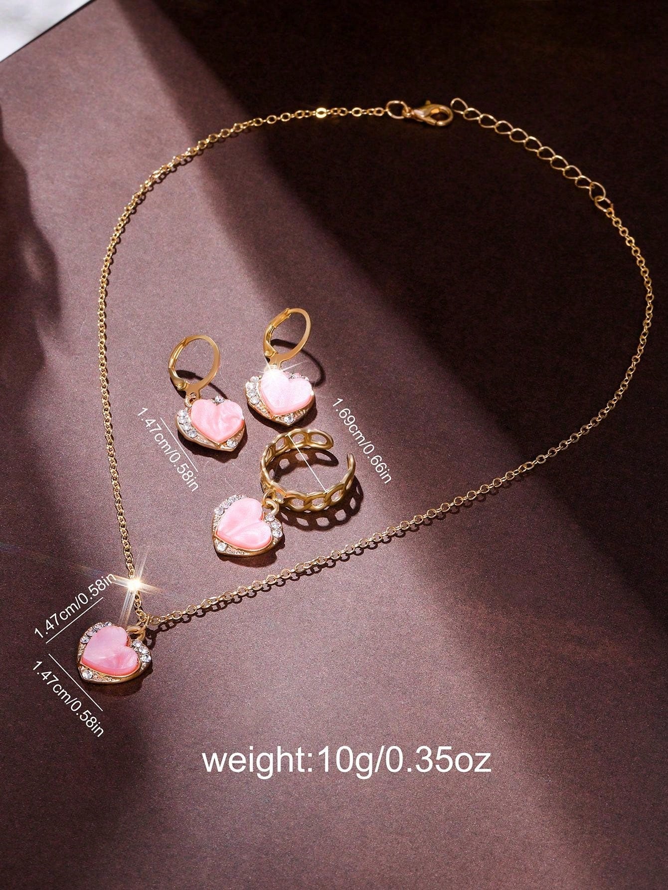 1pc Women's Pink Pu Strap, Gorgeous Heart Dial, Quartz Wristwatch And Heart Shaped Fully Rhinestone Jewelry Set