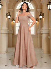 One Shoulder Glittering Floor-Length Formal Dress