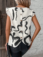 Ladies Line Print Small Flying Sleeve Shirt