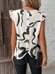 Ladies Line Print Small Flying Sleeve Shirt