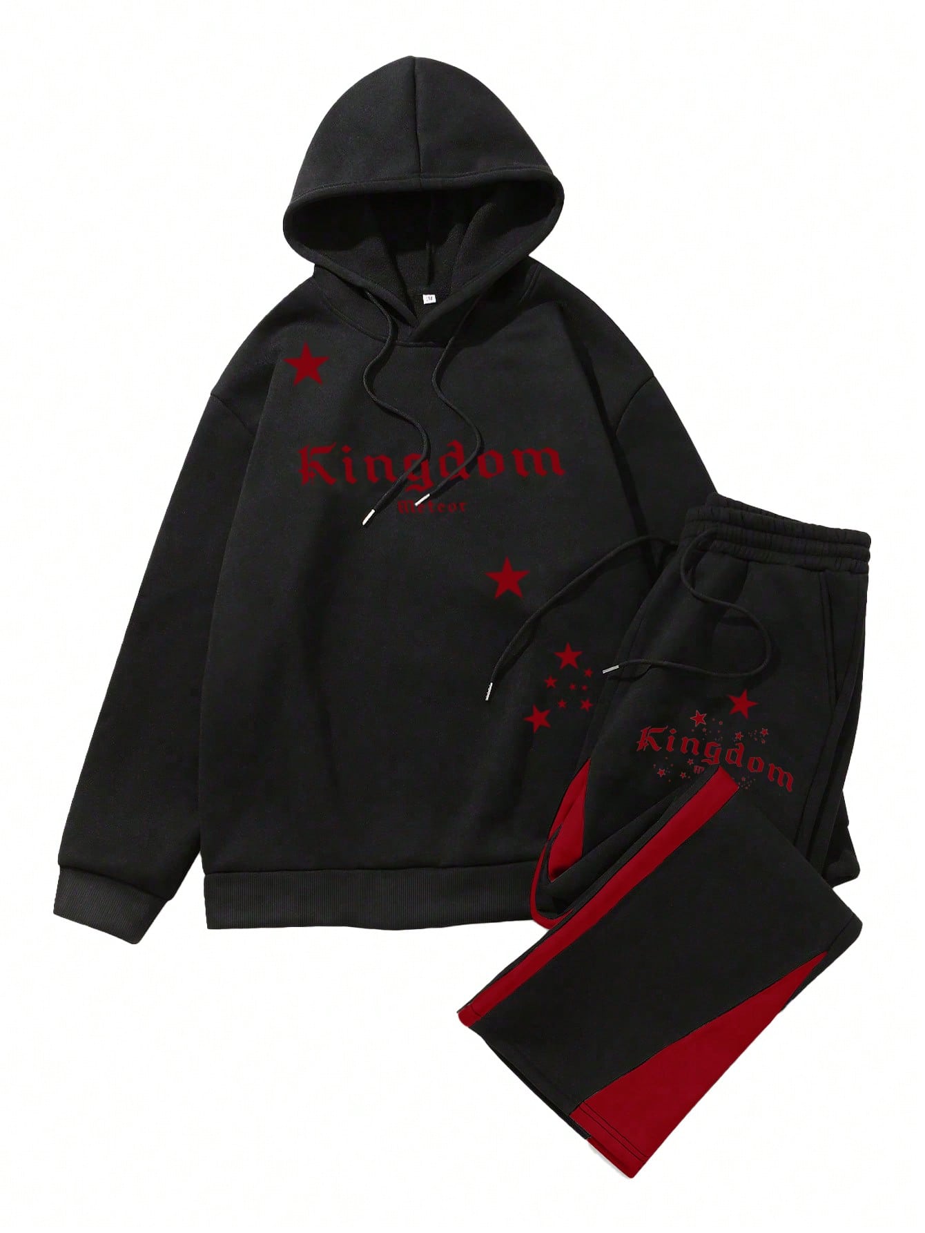 Manfinity Men'S Star & Letter Print Hooded Sweatshirt & Sweatpants Set With Drawstring