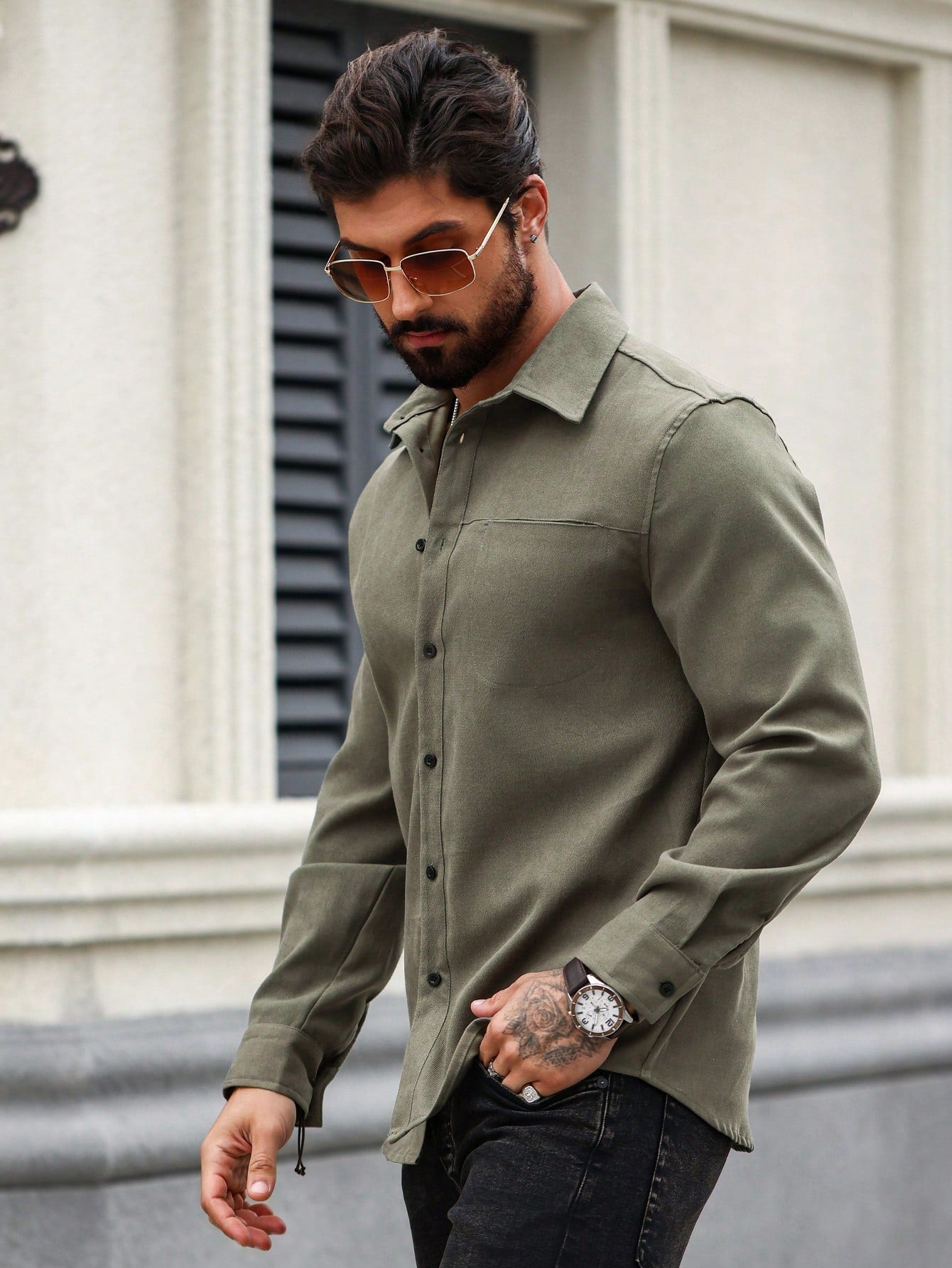 Men's Solid Color Long Sleeve Shirt