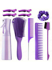 10Pcs Hair Brush Comb Set For Curly Hair With Hair Spray Bottle, Rat Tail Comb, Wide Tooth Comb, Crocodile Clips, Hair Styling Brush Set