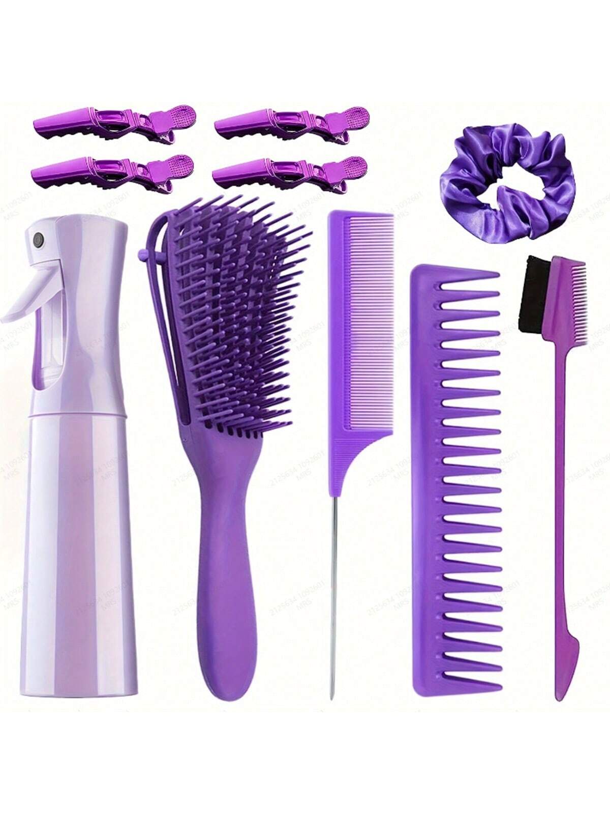 10Pcs Hair Brush Comb Set For Curly Hair With Hair Spray Bottle, Rat Tail Comb, Wide Tooth Comb, Crocodile Clips, Hair Styling Brush Set