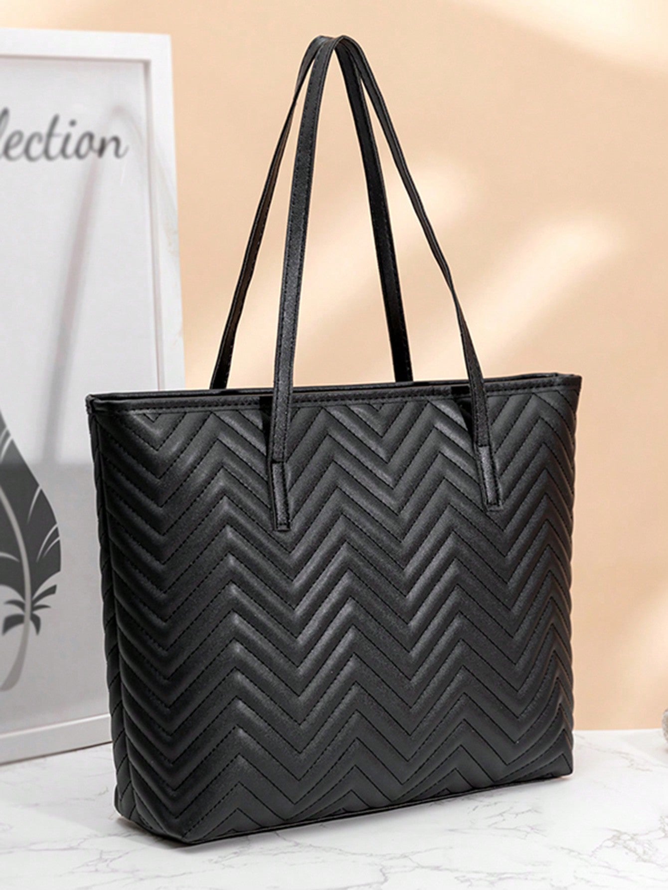 Women's Large Capacity Simple Stitching Tote Bag Large Capacity Quilted Tote Bag Solid Color Simple Shoulder Bag Womens Fashion Handbag Purse for Commute