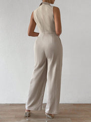 Frenchy Sleeveless Jumpsuit With Shawl Collar