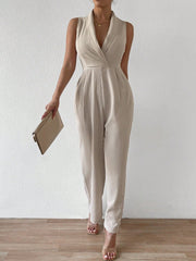 Frenchy Sleeveless Jumpsuit With Shawl Collar