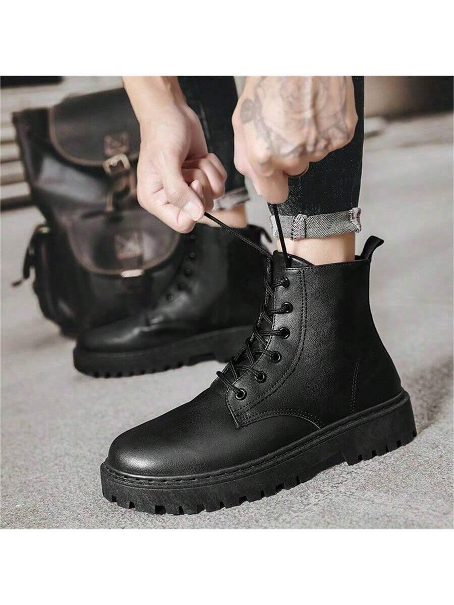 New Autumn Winter Men's High Top Leather Boots All-match Men's Shoes