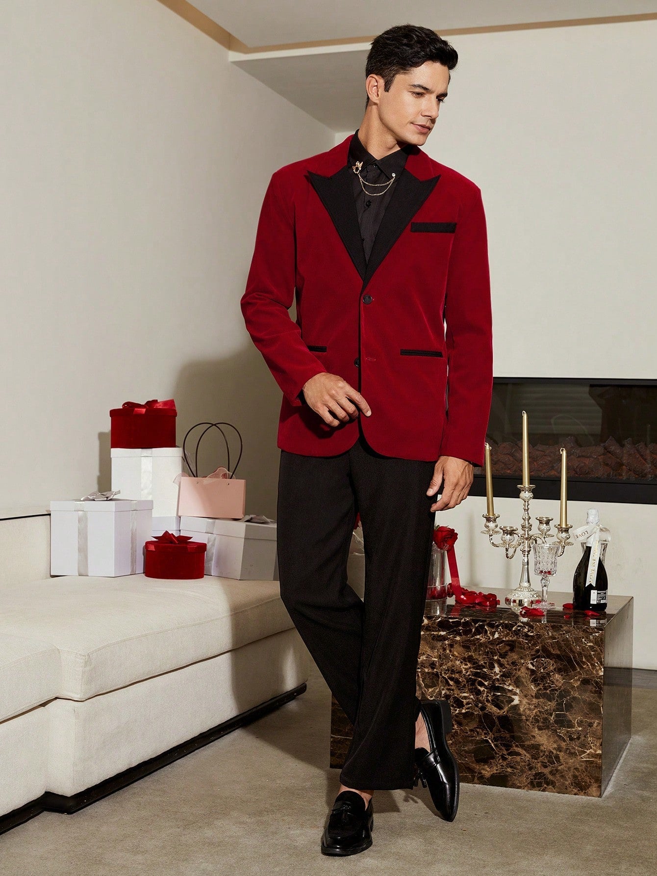 Manfinity AFTRDRK Men'S Color Contrast Long Sleeve Suit Coat And Pants Set