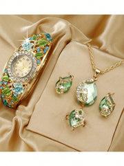 New Fashion Women's Watch Set With Peacock Crystal Jewelry Set