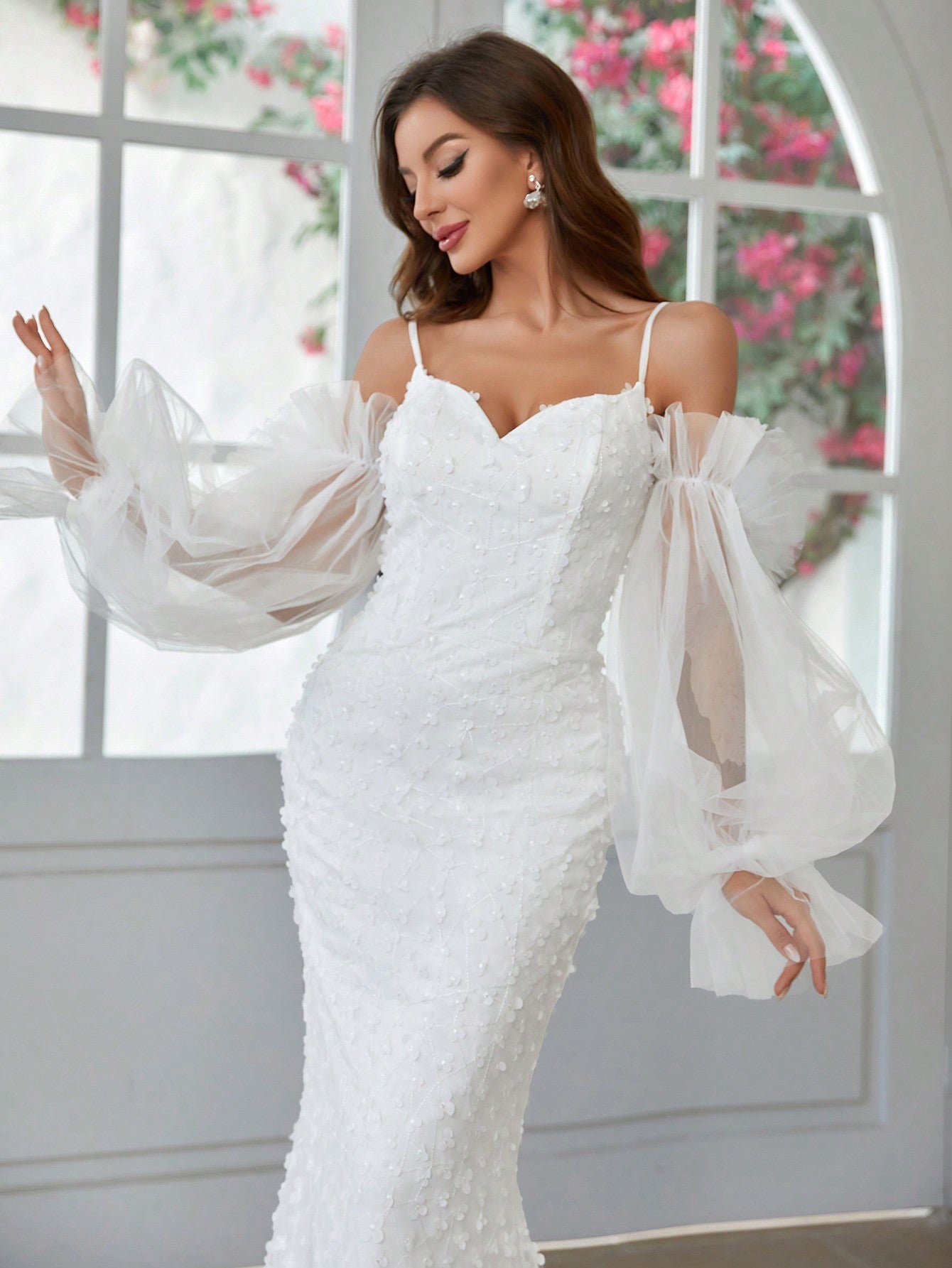 Belle Mermaid Style Wedding Dress With Oversized Lantern Sleeves