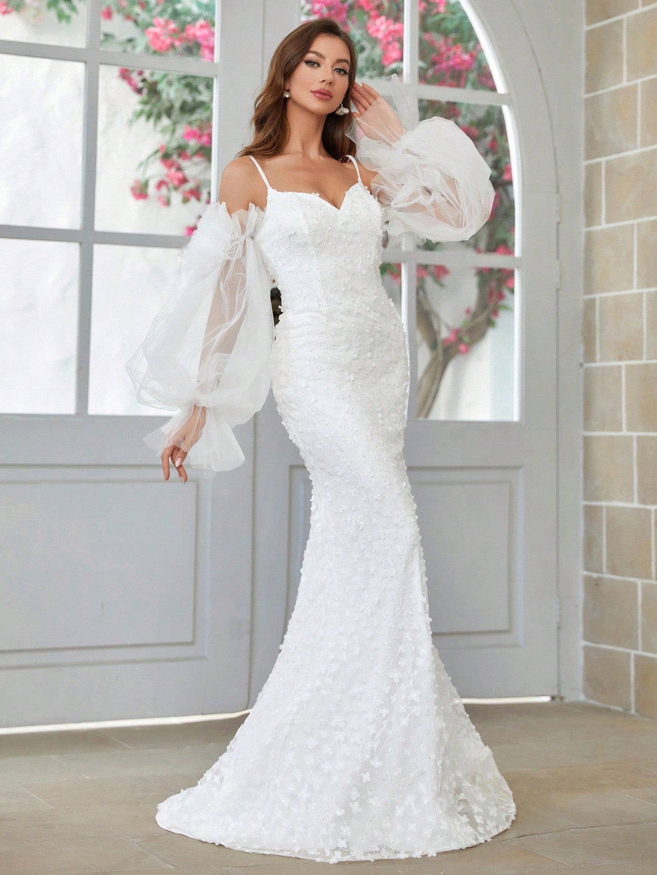 Belle Mermaid Style Wedding Dress With Oversized Lantern Sleeves