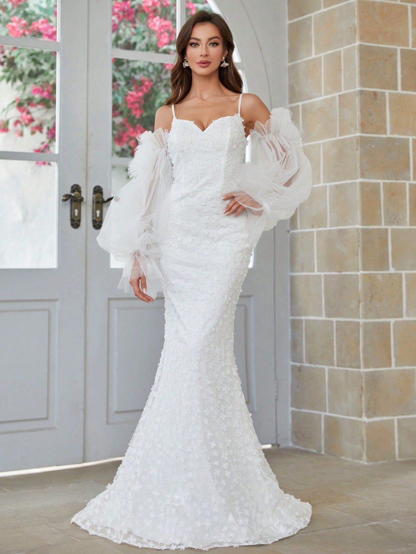 Belle Mermaid Style Wedding Dress With Oversized Lantern Sleeves