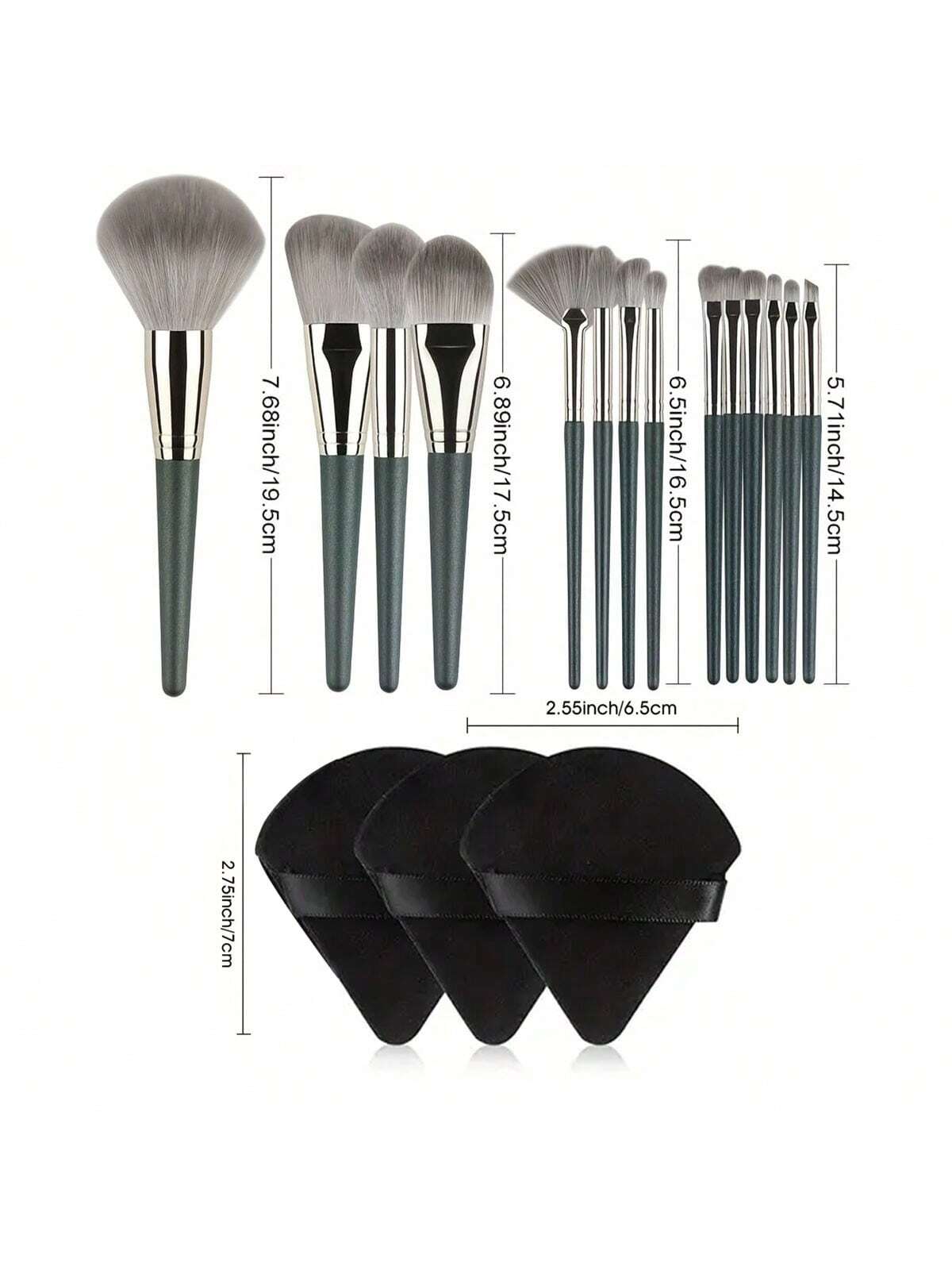 14pcs Makeup Brush & 3pcs Black Powder Puff Set, Soft Bristles For Beginners, Suitable For Blush, Foundation, Eyeshadow, Highlighter, Including 3 Different Shapes Of Powder Puff (Triangle, Fan, Sponge)