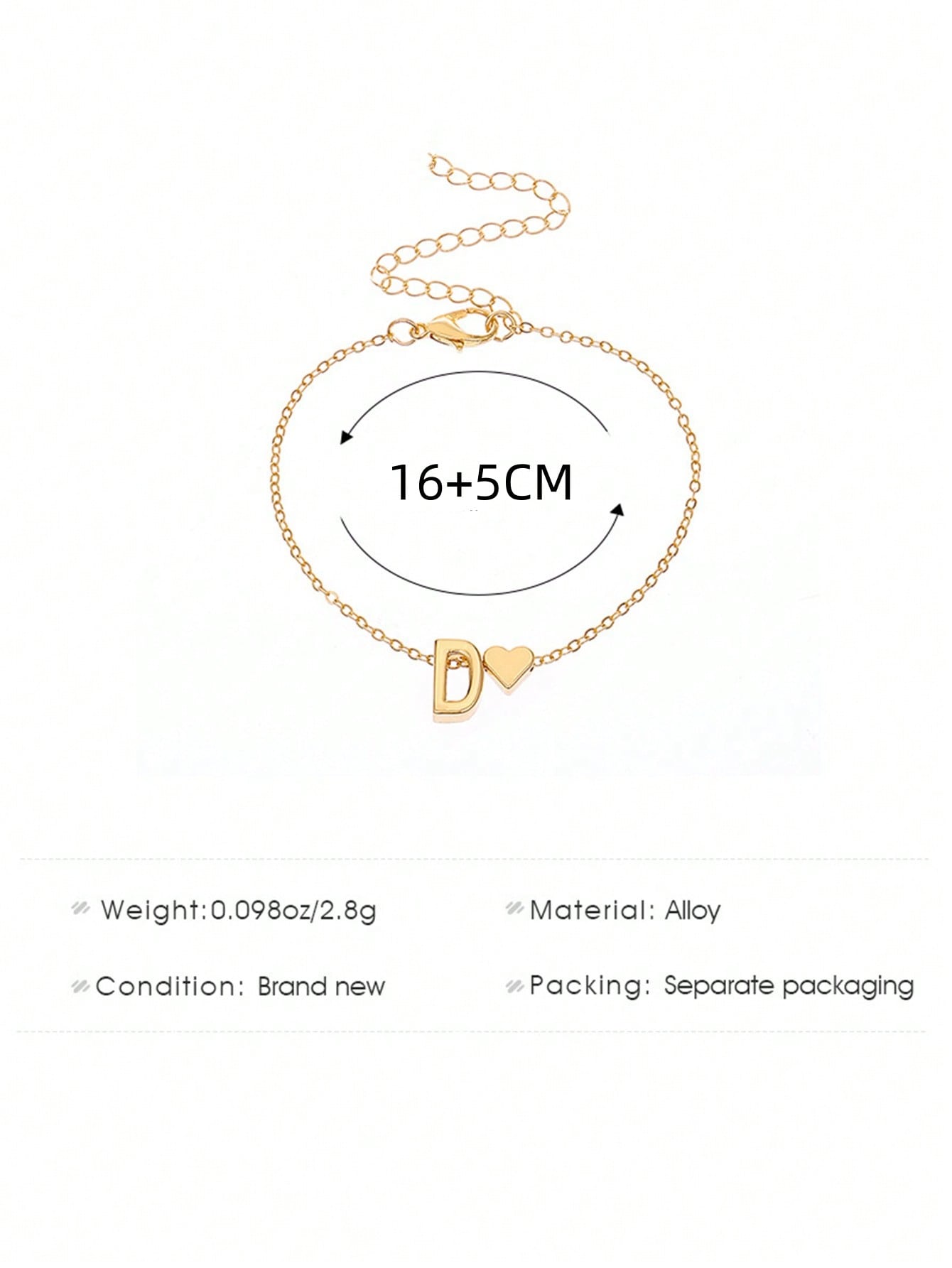 1pc Fashion Exquisite A-Z 26 Initial Letters Heart Bracelet For Couple Gift For Women Men