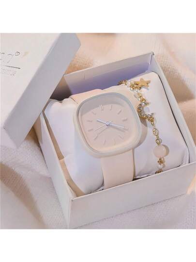 2pcs/Set Forest Style Student Quartz Watch For Girls, Simple & Fresh Design For Junior And Senior High School, Summer