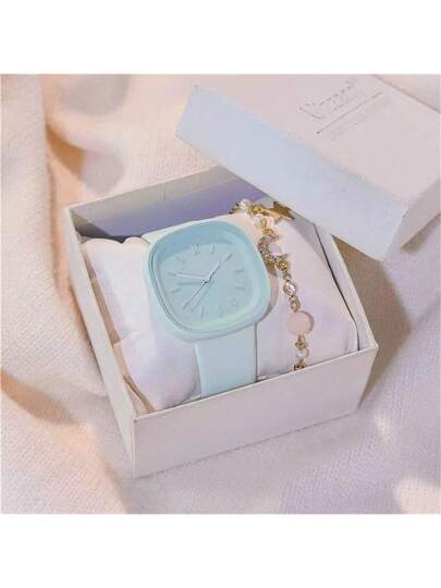 2pcs/Set Forest Style Student Quartz Watch For Girls, Simple & Fresh Design For Junior And Senior High School, Summer