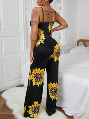 Sunflower Print Wide Leg Jumpsuit