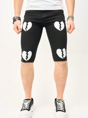 Manfinity EMRG Men'S Slim Fit Denim Shorts With Heart-Shaped Printed Design