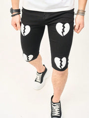 Manfinity EMRG Men'S Slim Fit Denim Shorts With Heart-Shaped Printed Design