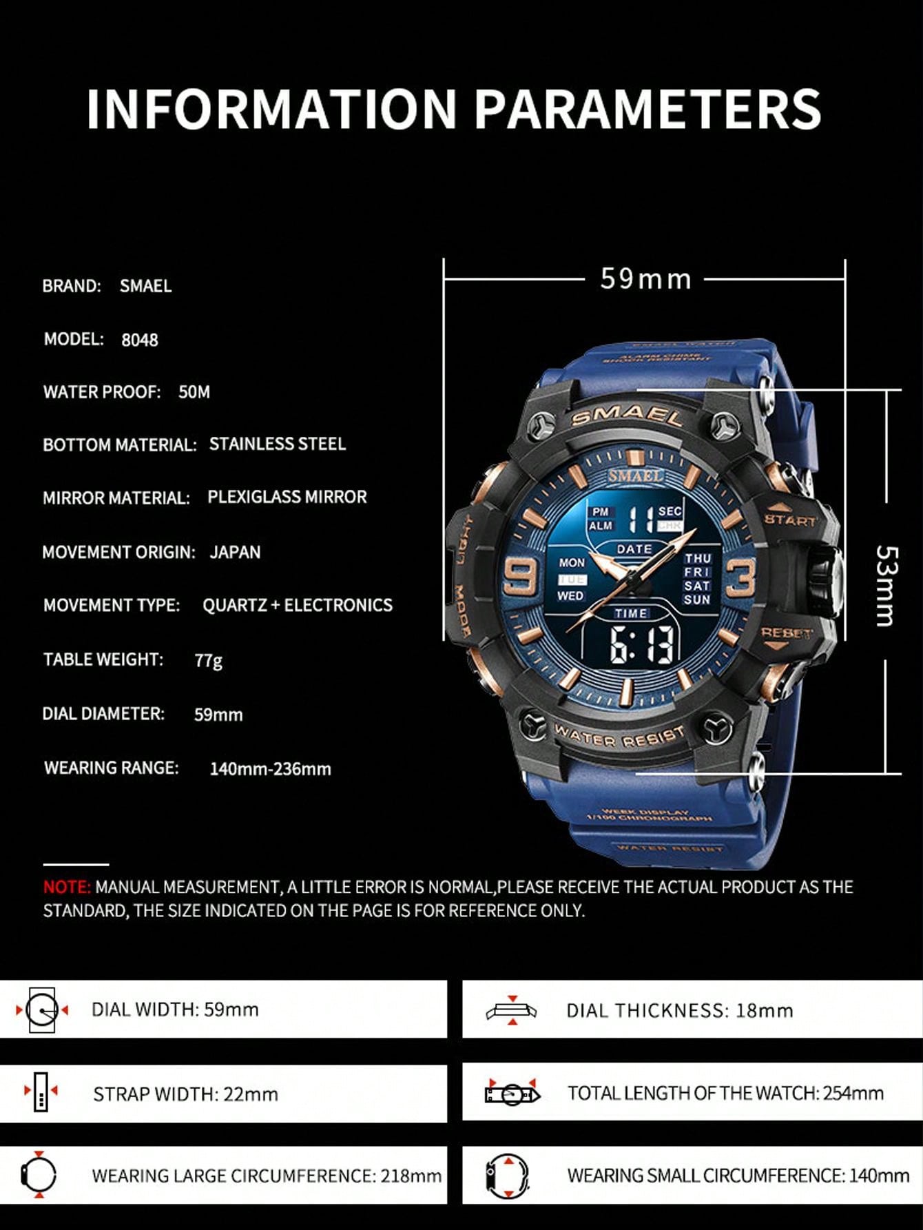 1pc Smael Sport Waterproof Electronic Watch