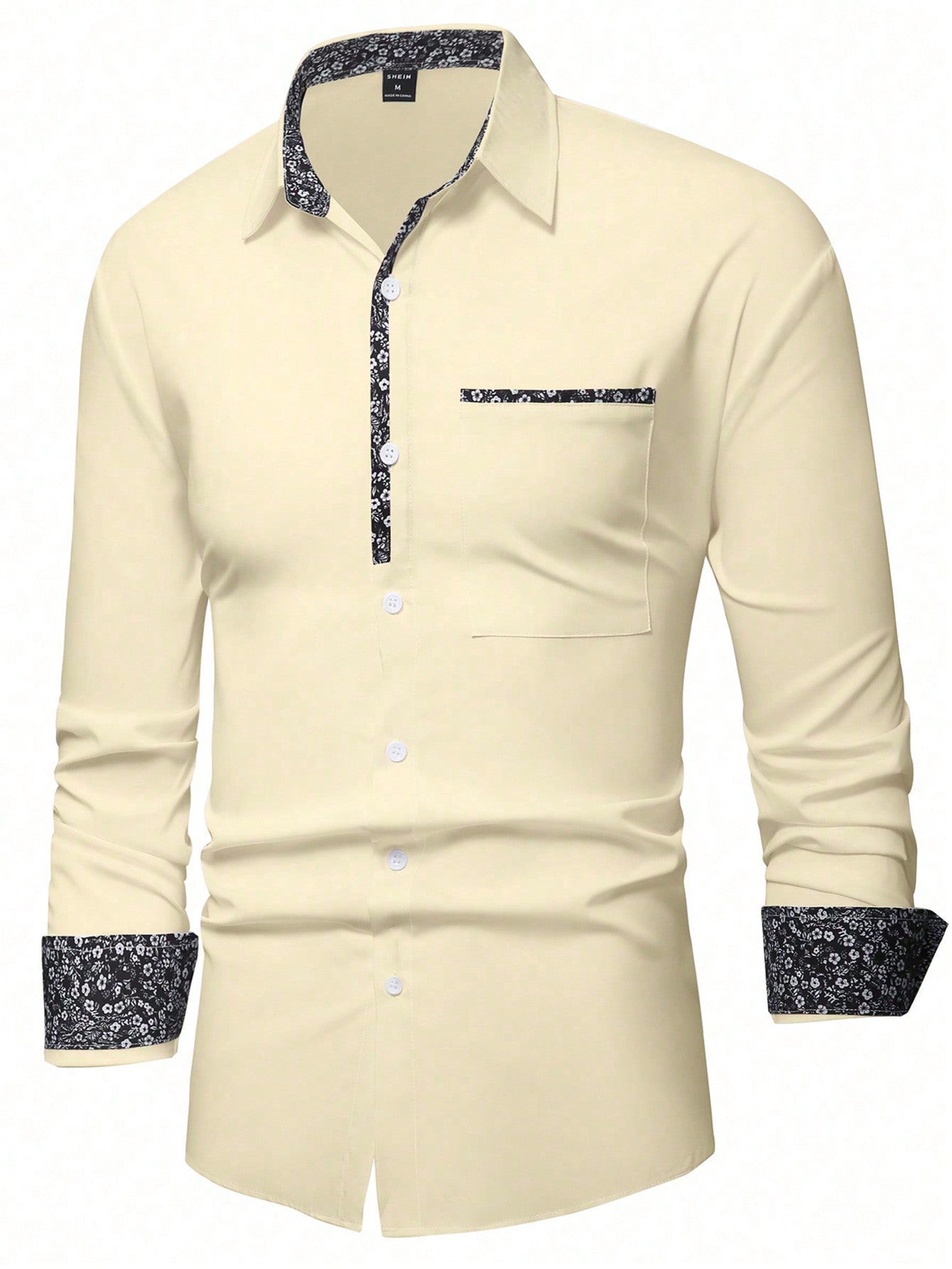 Manfinity Mode Men'S Floral Print Splice Long Sleeve Shirt