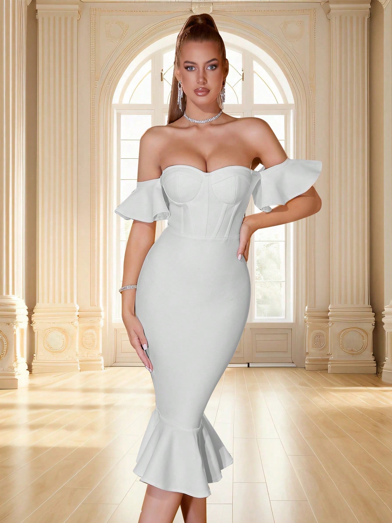 ADYCE One Shoulder Ruffle Sleeve Backless Party Cocktail Dress