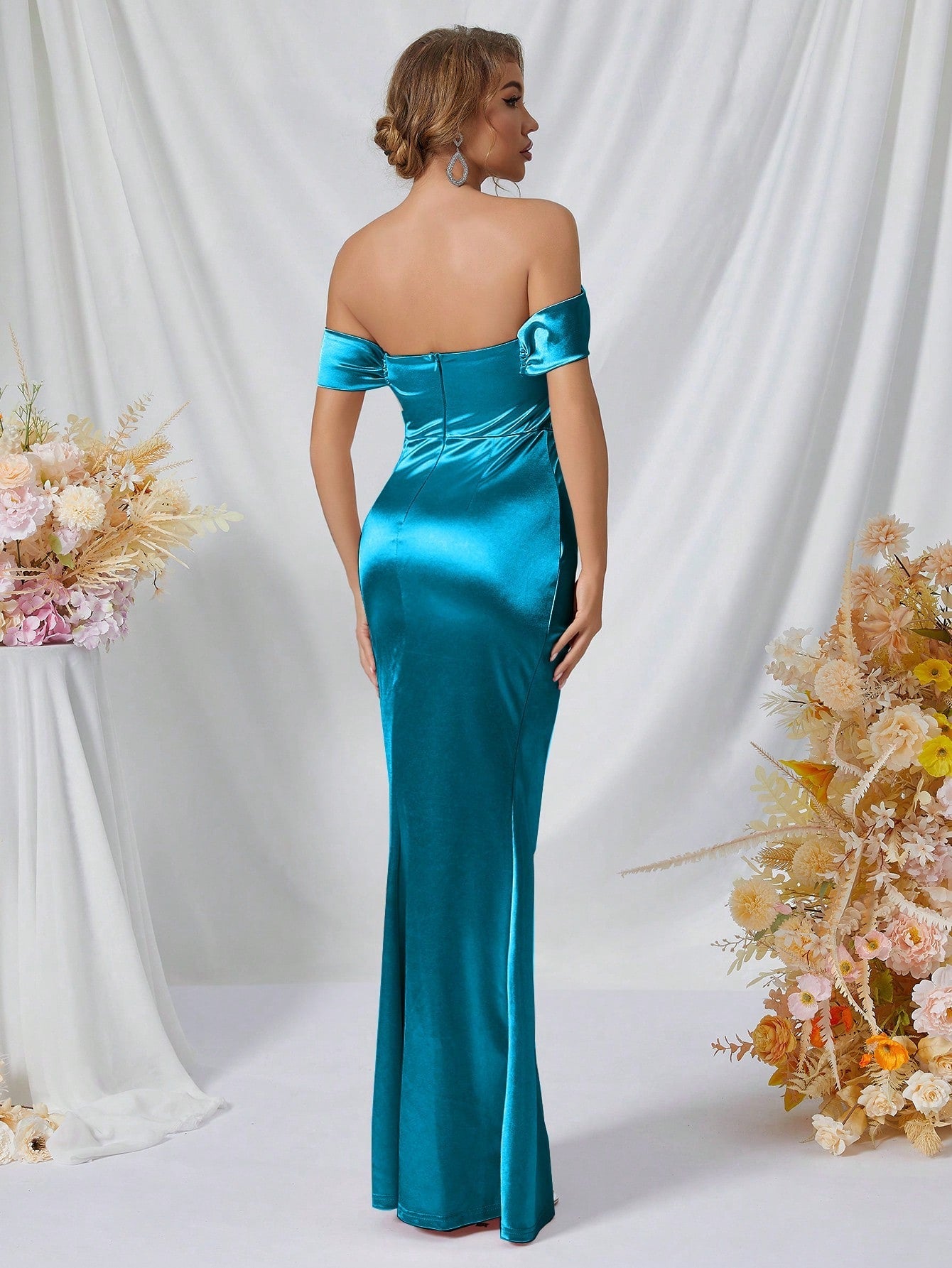 ADYCE One Shoulder Ruffle High Slit Backless Party Evening Dress