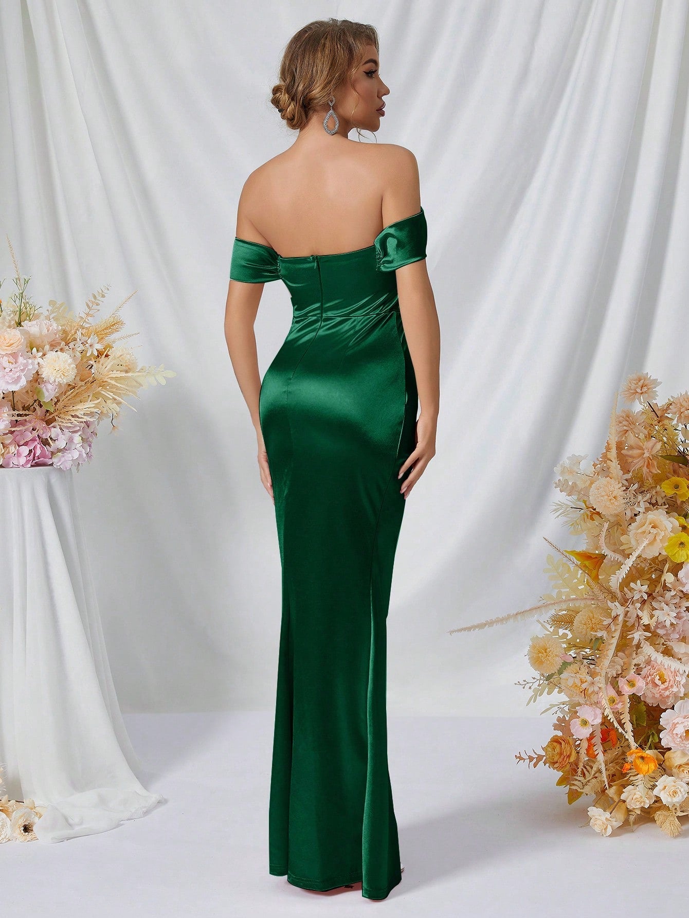 ADYCE One Shoulder Ruffle High Slit Backless Party Evening Dress