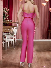 Women'S Halter Neck Lotus Edge Jumpsuit With Straight Pants For Party