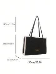 Women'S Fashionable Solid Embroidered Thread Fuzzy Large Capacity Single Shoulder Tote Bag With Zipper Closure