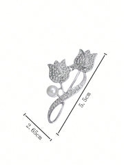 1pc Brooch Rhinestone Tulip Flower Brooch Anti-Glare Suit Brooch Collar Pin Jewelry