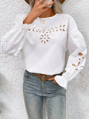 Frenchy Summer Vacation Hollow Out Detail Flared Sleeve Blouse