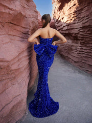 LOVE&LEMONADE Strapless Blue Sequined Evening Dress