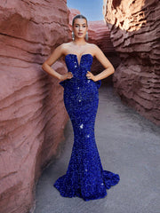 LOVE&LEMONADE Strapless Blue Sequined Evening Dress