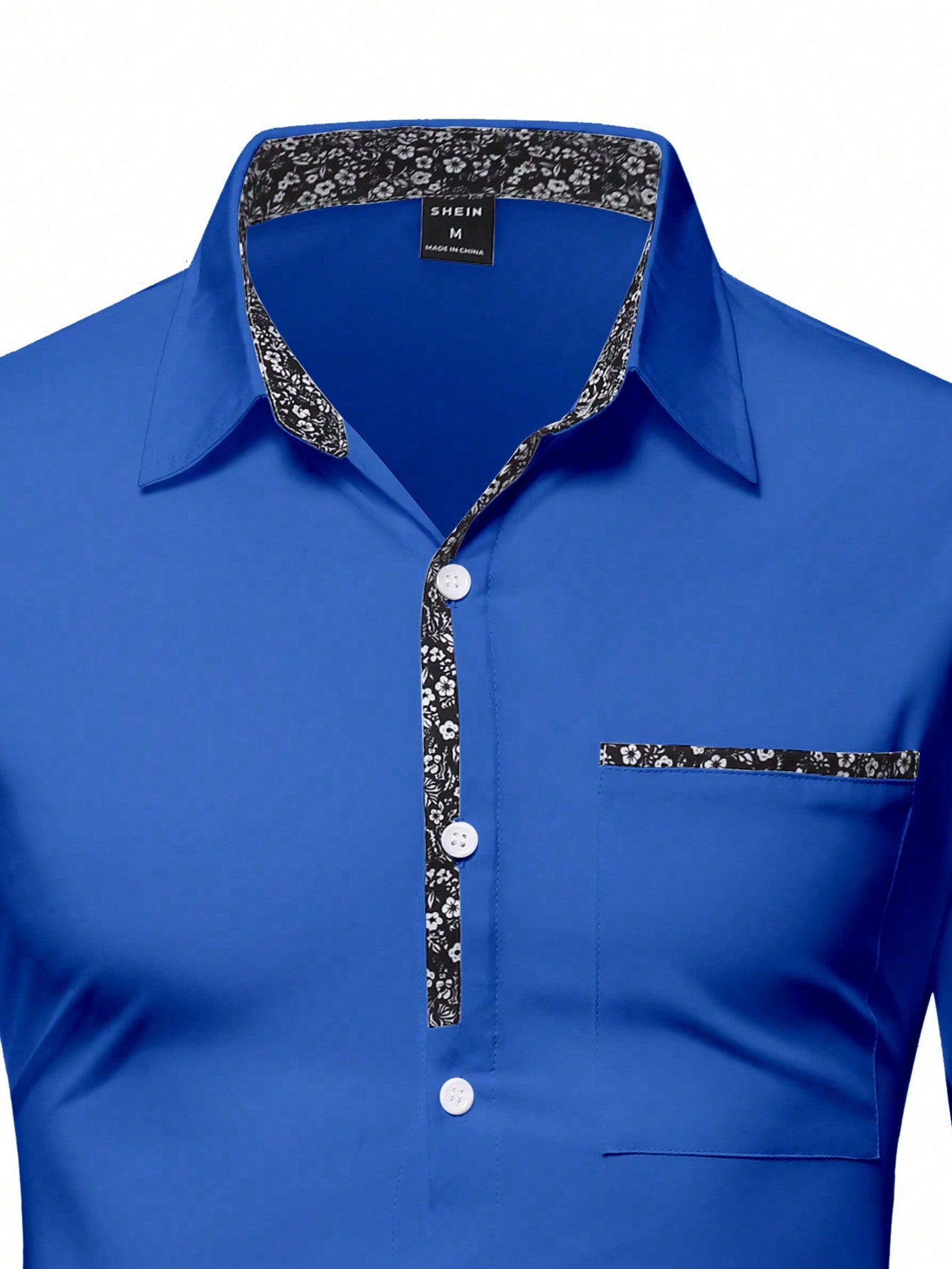 Manfinity Mode Men'S Floral Print Splice Long Sleeve Shirt