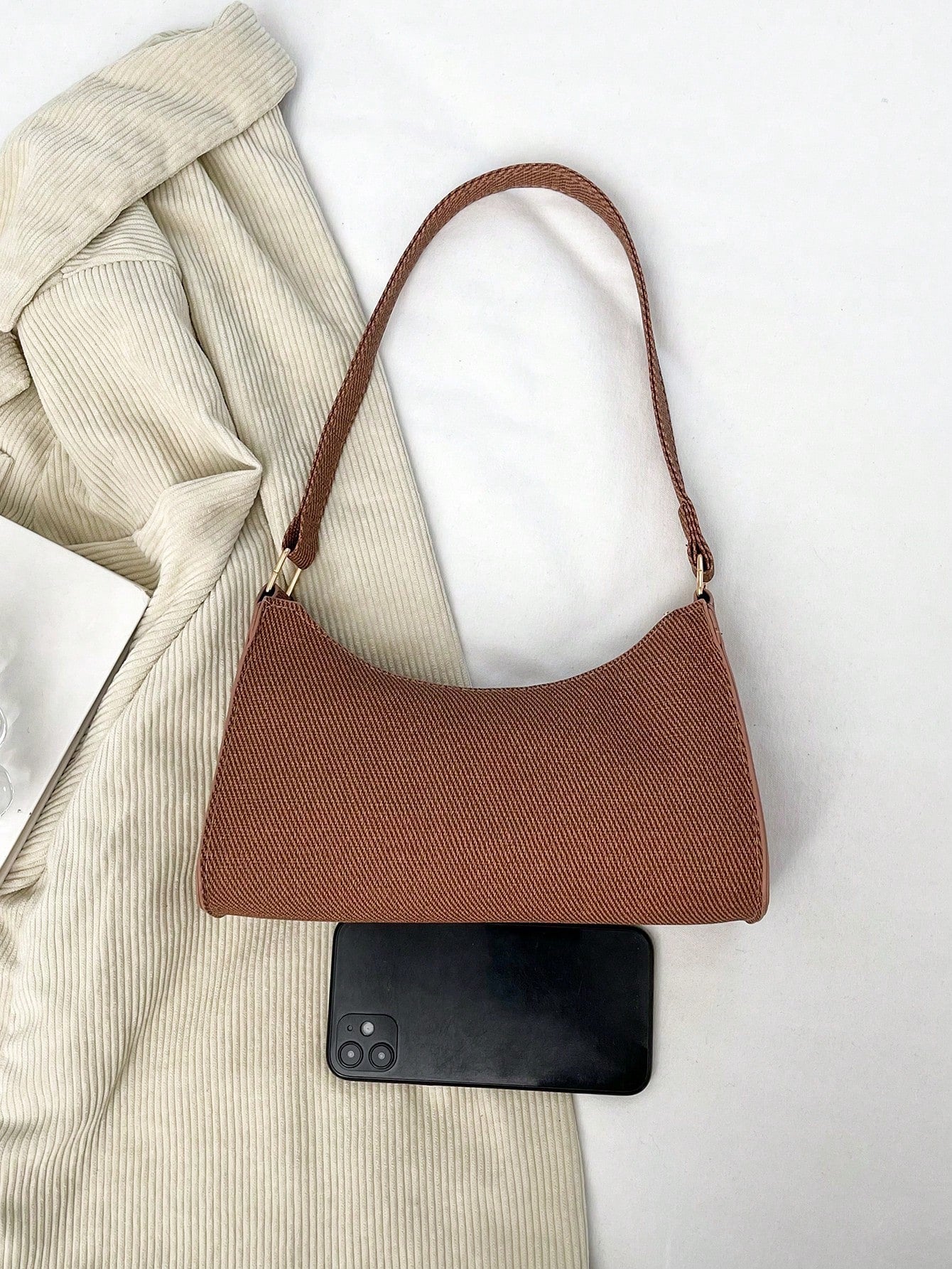 Solid Color & Minimalist & Luxury & Hobo Shoulder Bag For Men