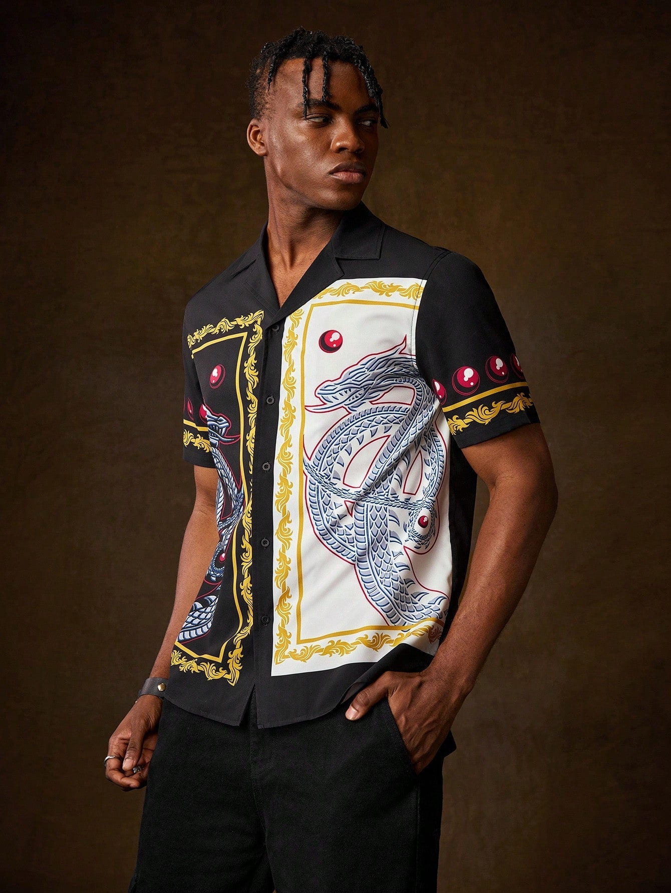 HOUSE OF THE DRAGON X Men Dragon Pattern Color Blocking Print Shirt