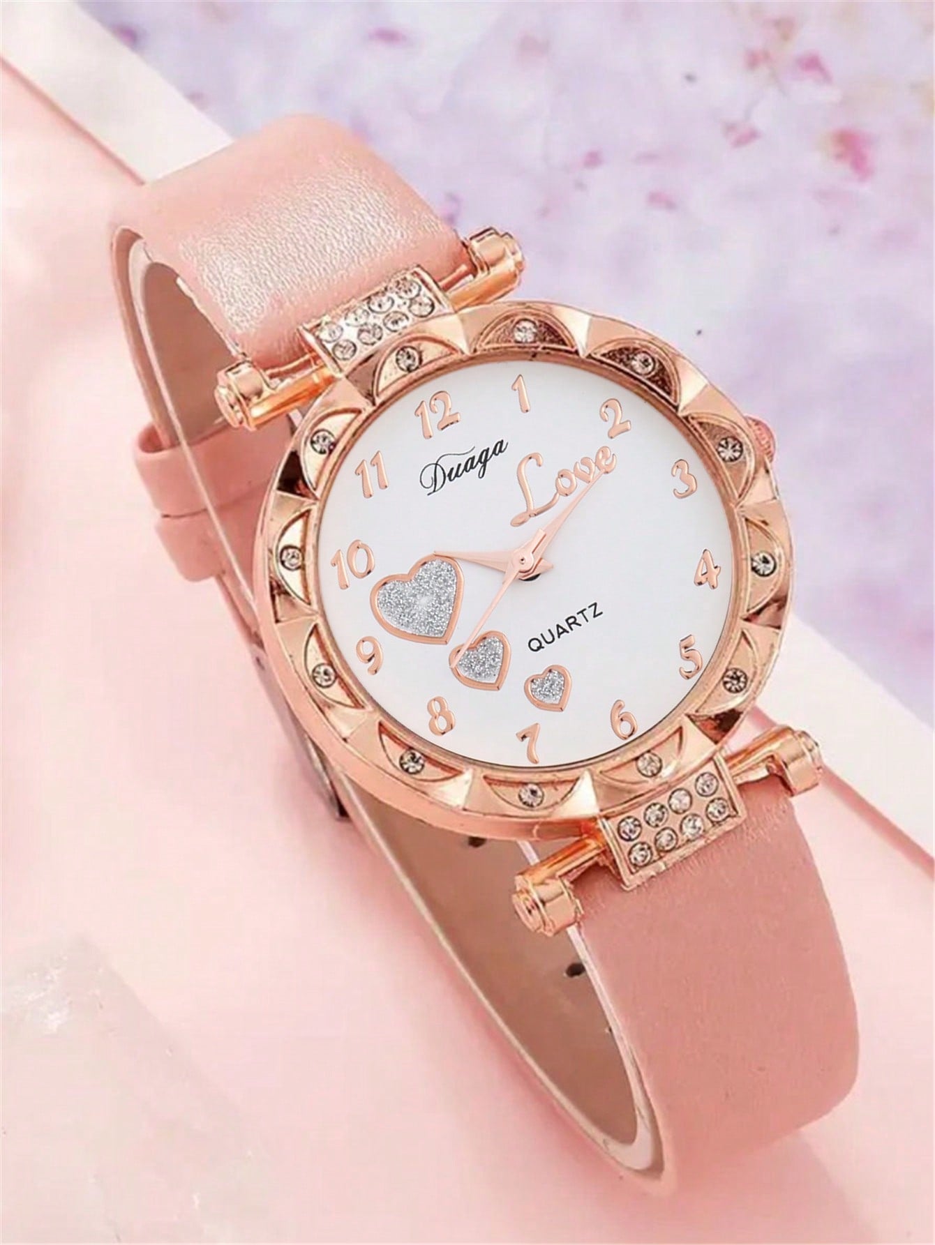 5pcs/Set Women'S Watch Set Featuring Cute Hearts Decorated Quartz Wristwatch And Jewelry