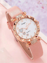 5pcs/Set Women'S Watch Set Featuring Cute Hearts Decorated Quartz Wristwatch And Jewelry