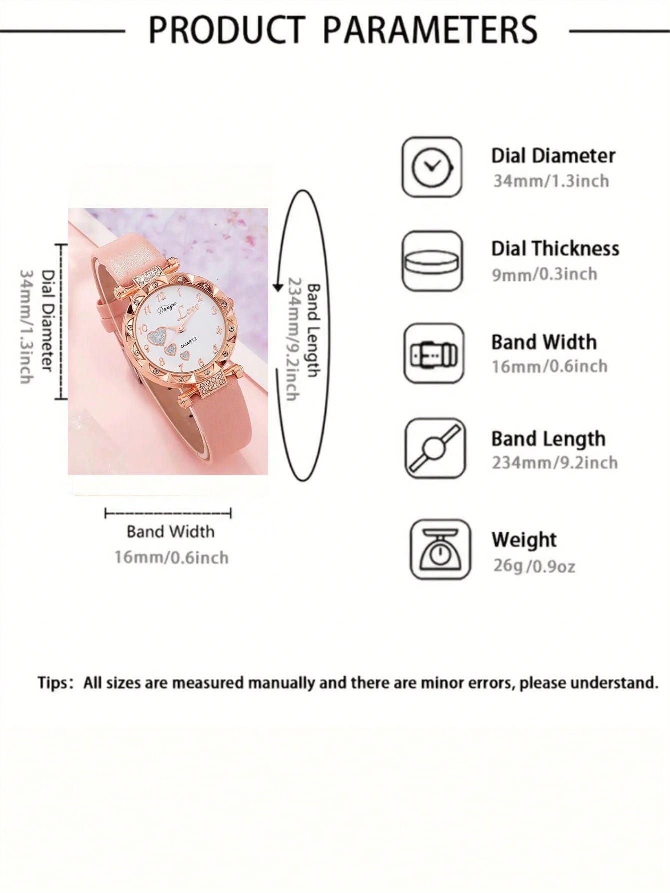 5pcs/Set Women'S Watch Set Featuring Cute Hearts Decorated Quartz Wristwatch And Jewelry