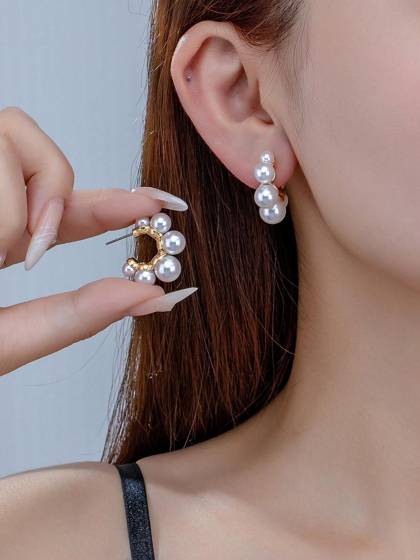 1pair Fashionable & Versatile Pearl Statement Earrings For Casual Outfits, Inspired By