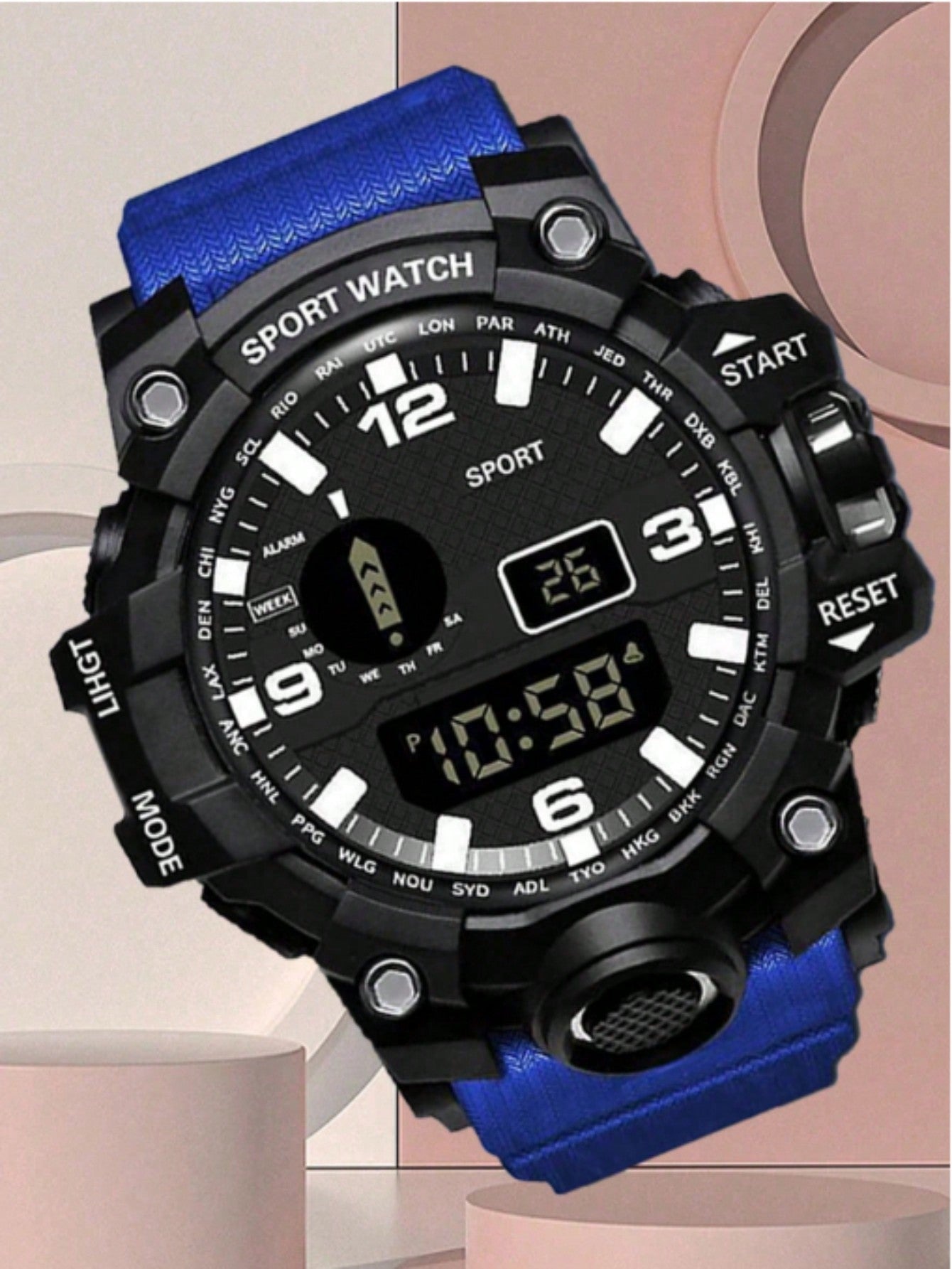 1pc Unisex Round Multifunctional Night Luminous Countdown Cool Warrior Pattern Students Fashion Sports Electronic Watch