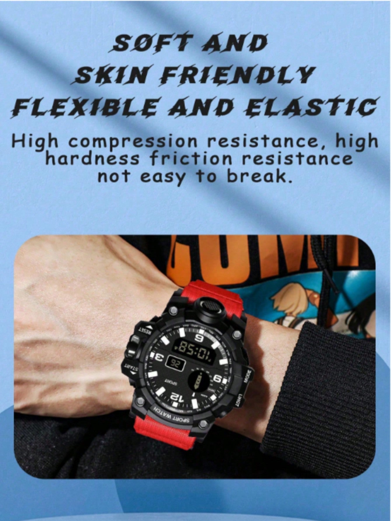 1pc Unisex Round Multifunctional Night Luminous Countdown Cool Warrior Pattern Students Fashion Sports Electronic Watch