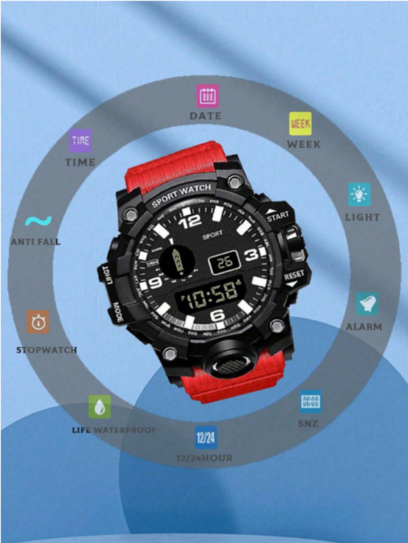 1pc Unisex Round Multifunctional Night Luminous Countdown Cool Warrior Pattern Students Fashion Sports Electronic Watch