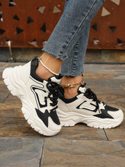 Women'S Thick Sole Sports Shoes, Outdoor Black-And-White Color Blocking Breathable Strap Athletic Shoes