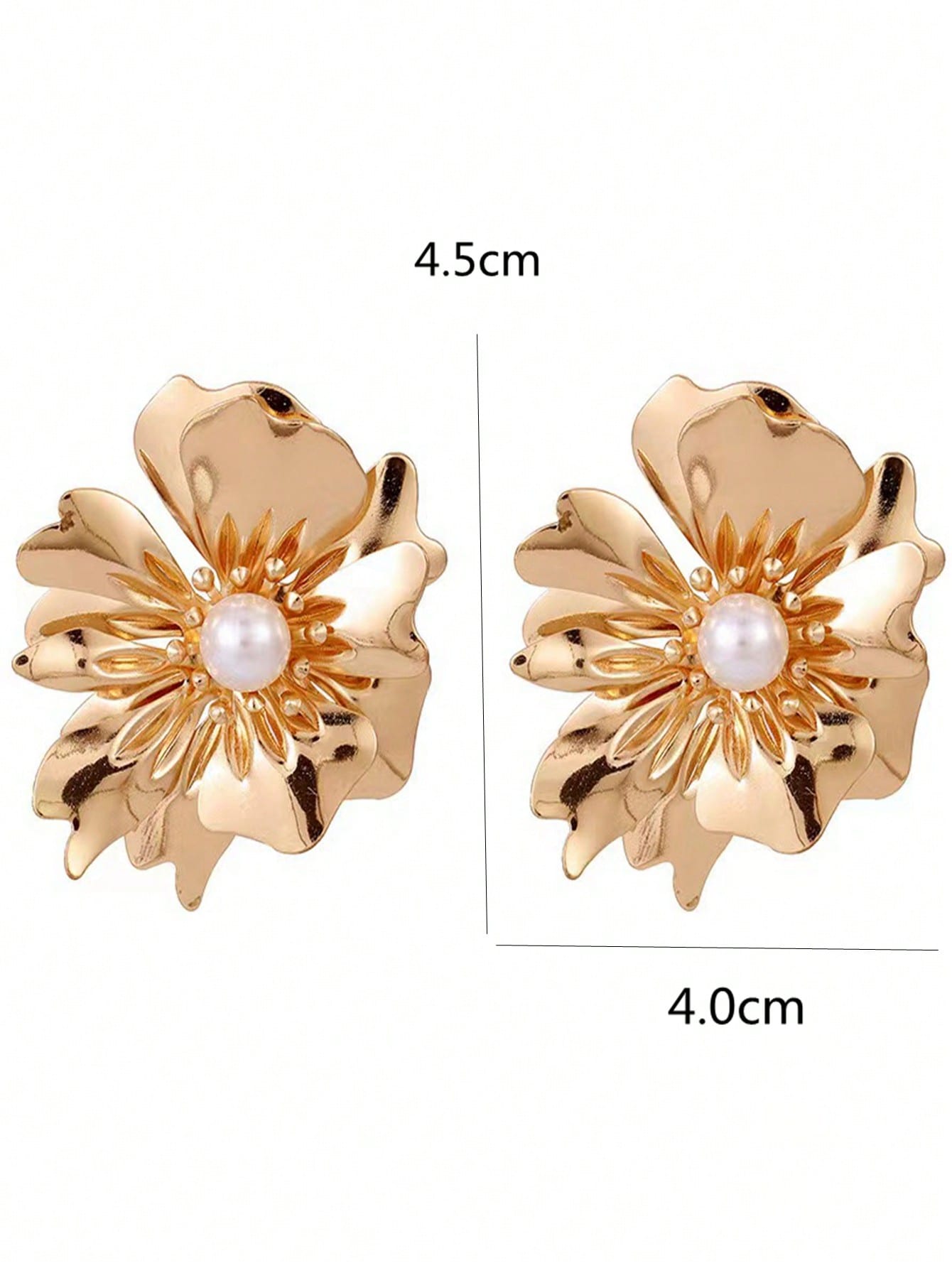 Gold Plated Flower Stud Eerring With Faux Pearl Jewelry Gifts