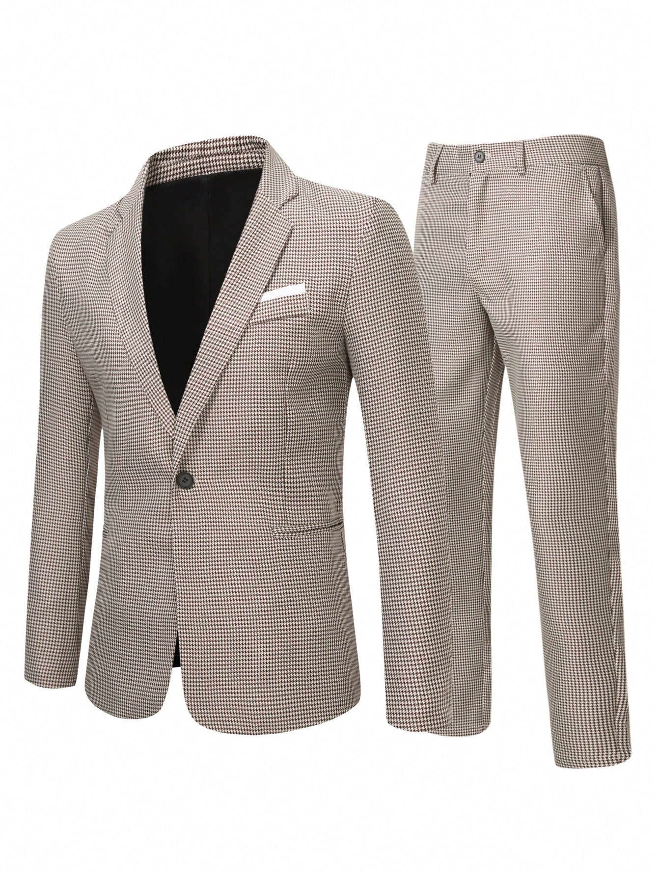 Manfinity Mode Men's Single-breasted Suit Jacket With Lapel Collar And Suit Pants