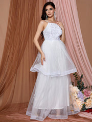 LOVE&LEMONADE Glitter Mesh Splice Cami Wedding Dress