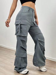 Multi-Pocket Flare Work Pants